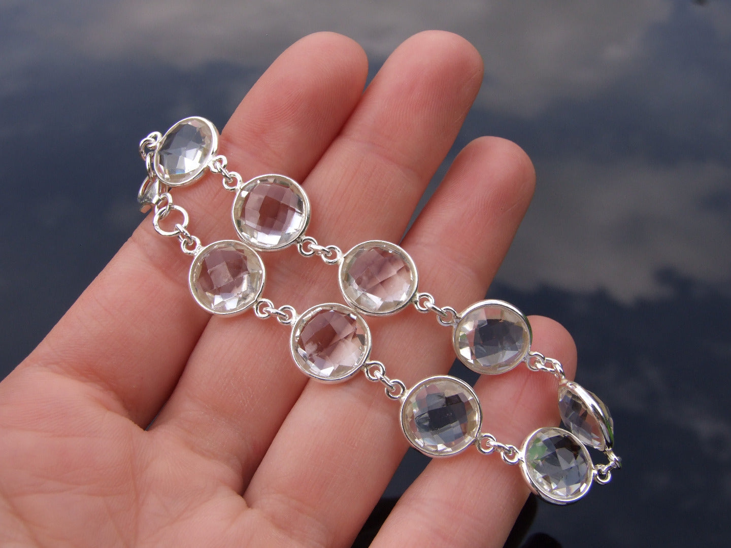 Solid 925 Sterling Silver Clear Quartz Natural Gemstone Elegant Bracelet Quartz Michael's UK Jewellery