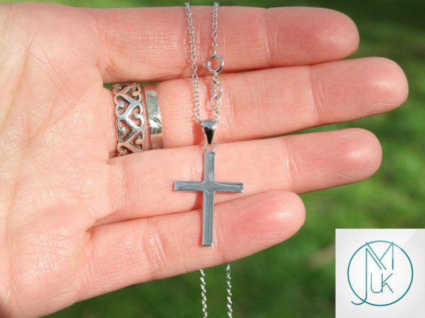 Solid 925 Sterling Silver Cross Charm Necklace Michael's UK Jewellery