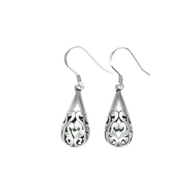 Solid 925 Sterling Silver Earrings Tear Hollow Filigree Drop with Pouch Michael's UK Jewellery
