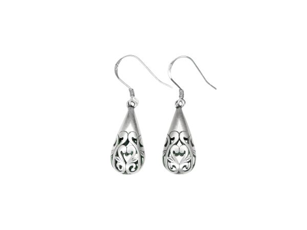 Solid 925 Sterling Silver Earrings Tear Hollow Filigree Drop with Pouch Michael's UK Jewellery