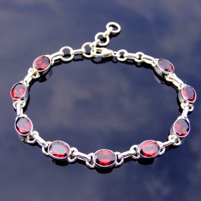 Solid 925 Sterling Silver Garnet Natural Gemstone Bracelet Michael's UK Jewellery