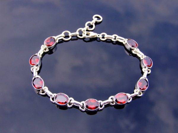 Solid 925 Sterling Silver Garnet Natural Gemstone Bracelet Michael's UK Jewellery