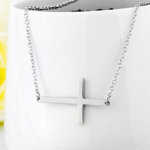 Solid 925 Sterling Silver Horizontal Sideways Cross Charm Necklace Michael's UK Jewellery