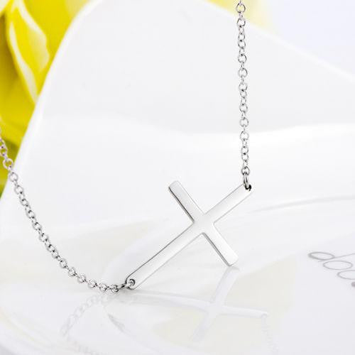 Solid 925 Sterling Silver Horizontal Sideways Cross Charm Necklace Michael's UK Jewellery