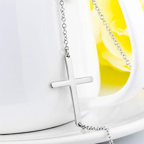 Solid 925 Sterling Silver Horizontal Sideways Cross Charm Necklace Michael's UK Jewellery