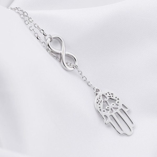 Solid 925 Sterling Silver Infinity Fatima Hamsa Hand Charm Necklace Michael's UK Jewellery