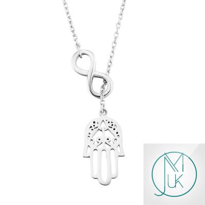 Solid 925 Sterling Silver Infinity Fatima Hamsa Hand Charm Necklace Michael's UK Jewellery