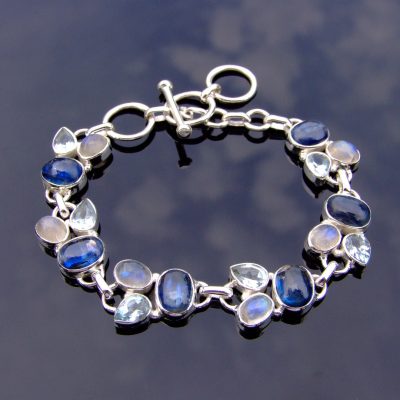 Solid 925 Sterling Silver Kyanite Topaz Moonstone Natural Gemstone Bracelet beads mouse