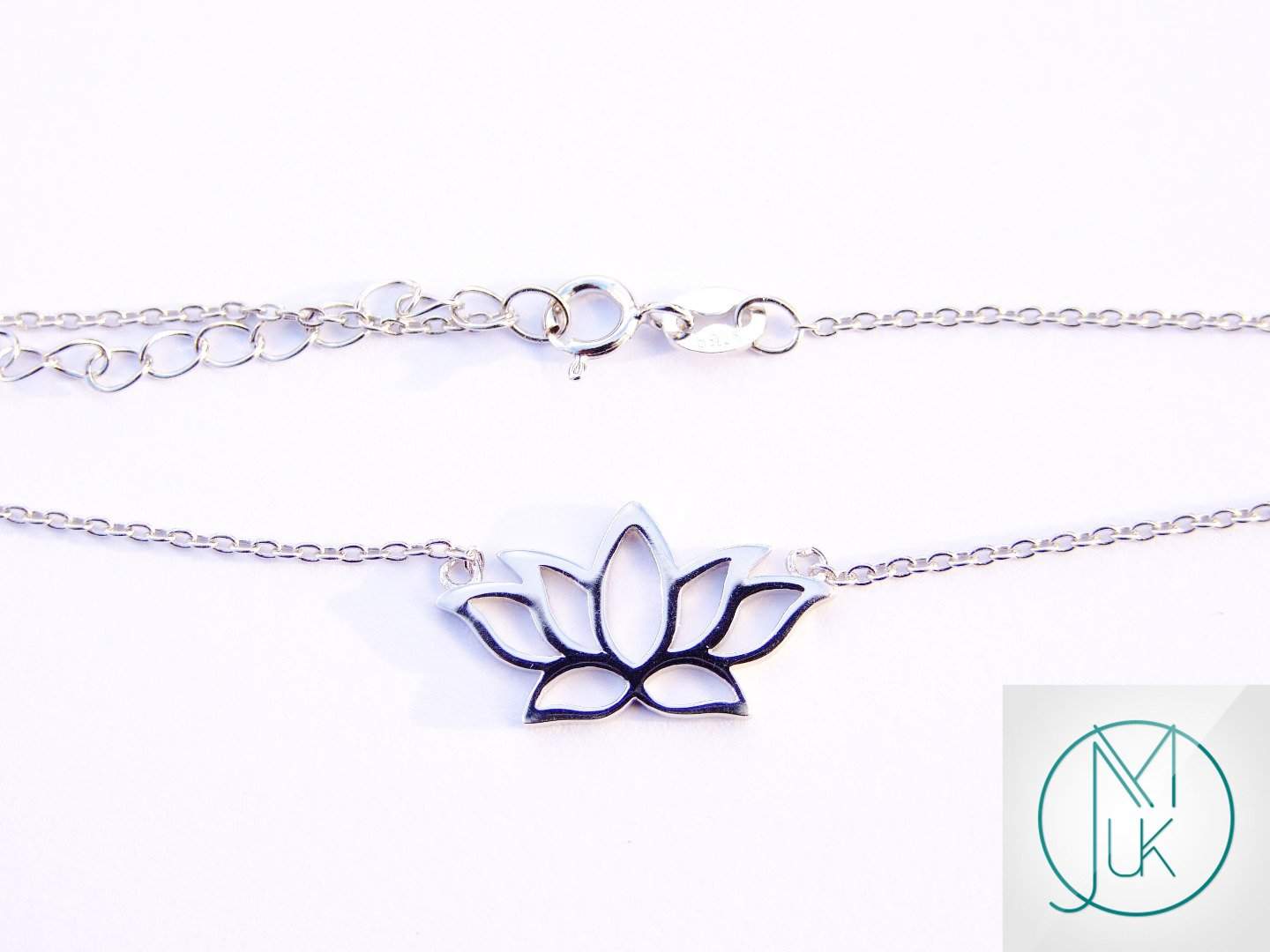 Solid 925 Sterling Silver Lotus Flower Outline Charm Necklace Michael's UK Jewellery