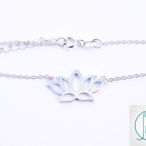 Solid 925 Sterling Silver Lotus Flower Outline Charm Necklace Michael's UK Jewellery