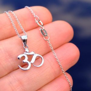 Solid 925 Sterling Silver Om Hindu Charm Necklace Michael's UK Jewellery