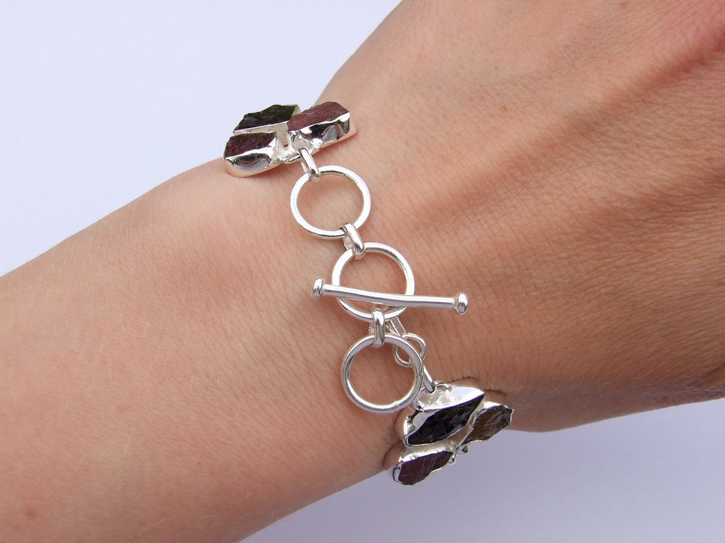 Solid 925 Sterling Silver Raw Tourmaline Citrine Peridot Natural Gemstone Bracelet Michael's UK Jewellery