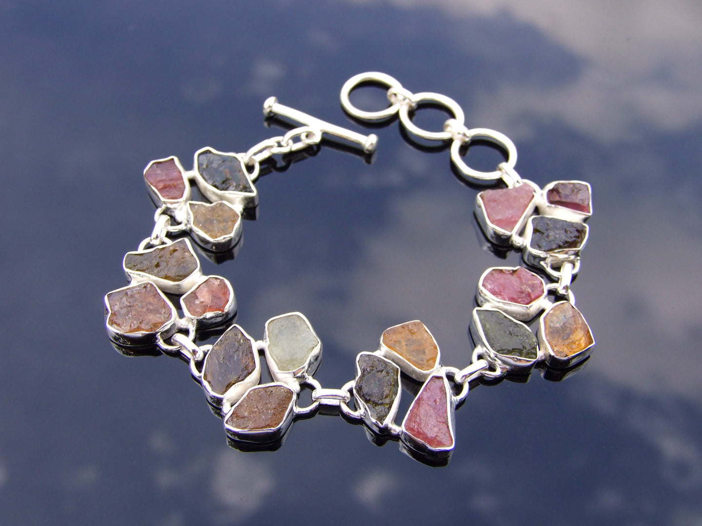 Solid 925 Sterling Silver Raw Tourmaline Citrine Peridot Natural Gemstone Bracelet Michael's UK Jewellery