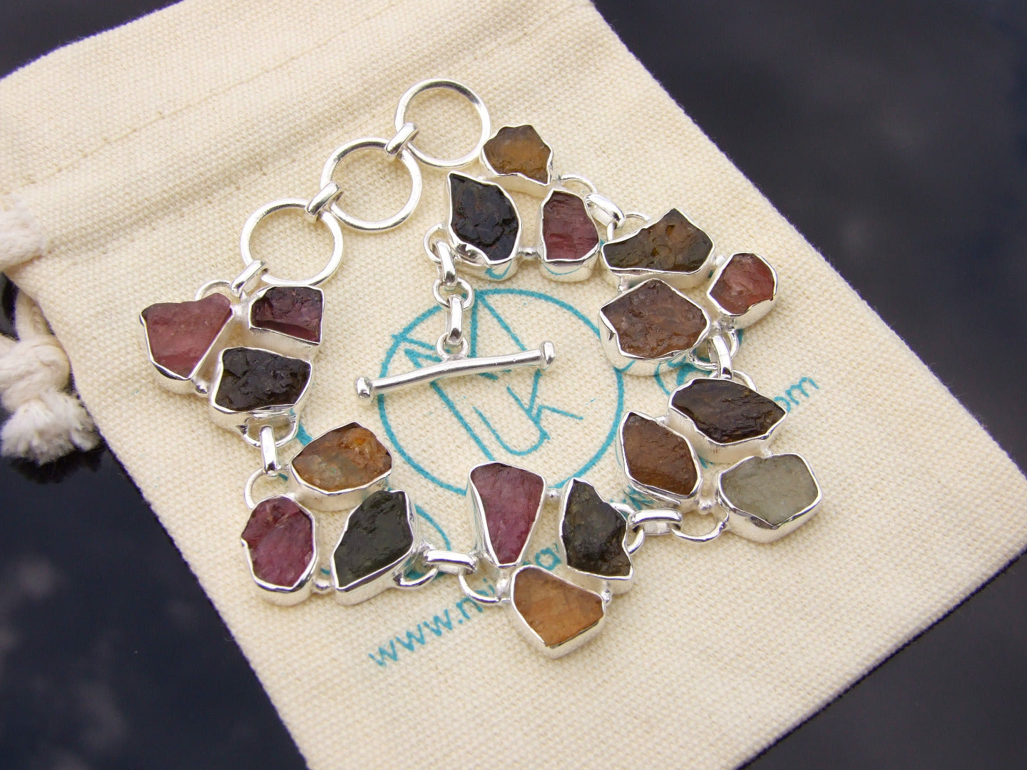 Solid 925 Sterling Silver Raw Tourmaline Citrine Peridot Natural Gemstone Bracelet Michael's UK Jewellery