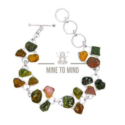 Solid 925 Sterling Silver Raw Tourmaline Citrine Peridot Natural Gemstone Bracelet