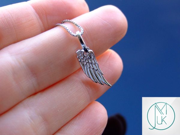 Solid 925 Sterling Silver Small Angel Wing Charm Necklace Michael's UK Jewellery