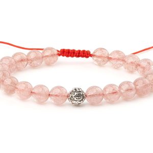 Strawberry Quartz Om Sterling Silver Natural Gemstone Bracelet 6-9'' Macrame Michael's UK Jewellery
