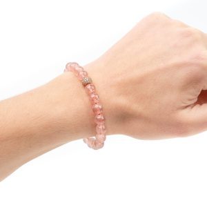 Strawberry Quartz Rose Gold Micro Pave Gemstone Bracelet 6-9'' Elasticated Michael's UK Jewellery