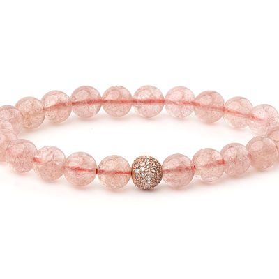 Strawberry Quartz Rose Gold Micro Pave Gemstone Bracelet 6-9'' Elasticated Michael's UK Jewellery