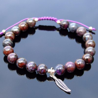 Sugilite Sterling Silver Feather Natural Gemstone Bracelet 6-9'' Macrame Michael's UK Jewellery