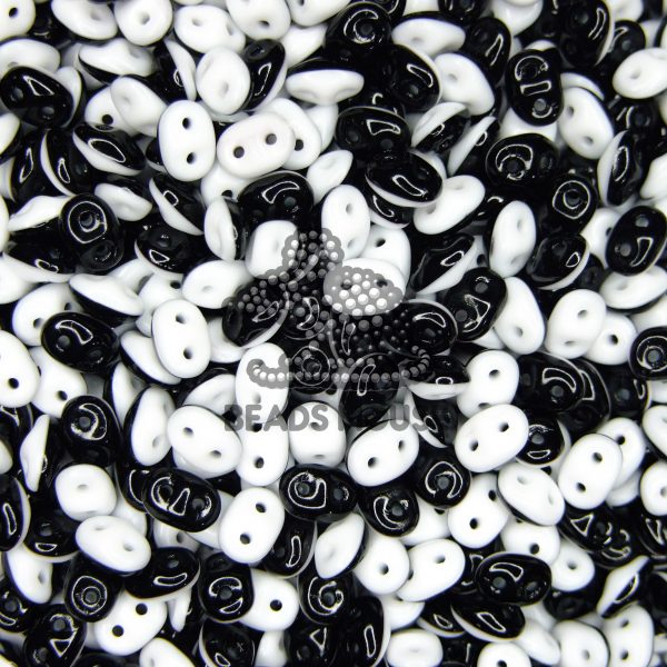 MATUBO™ Beads SuperDuo Opaque Jet Black Opaque White Duets beads mouse