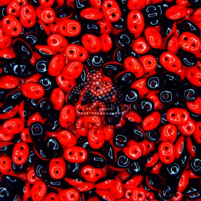 10g SuperDuo Duets Beads Opaque Red Black