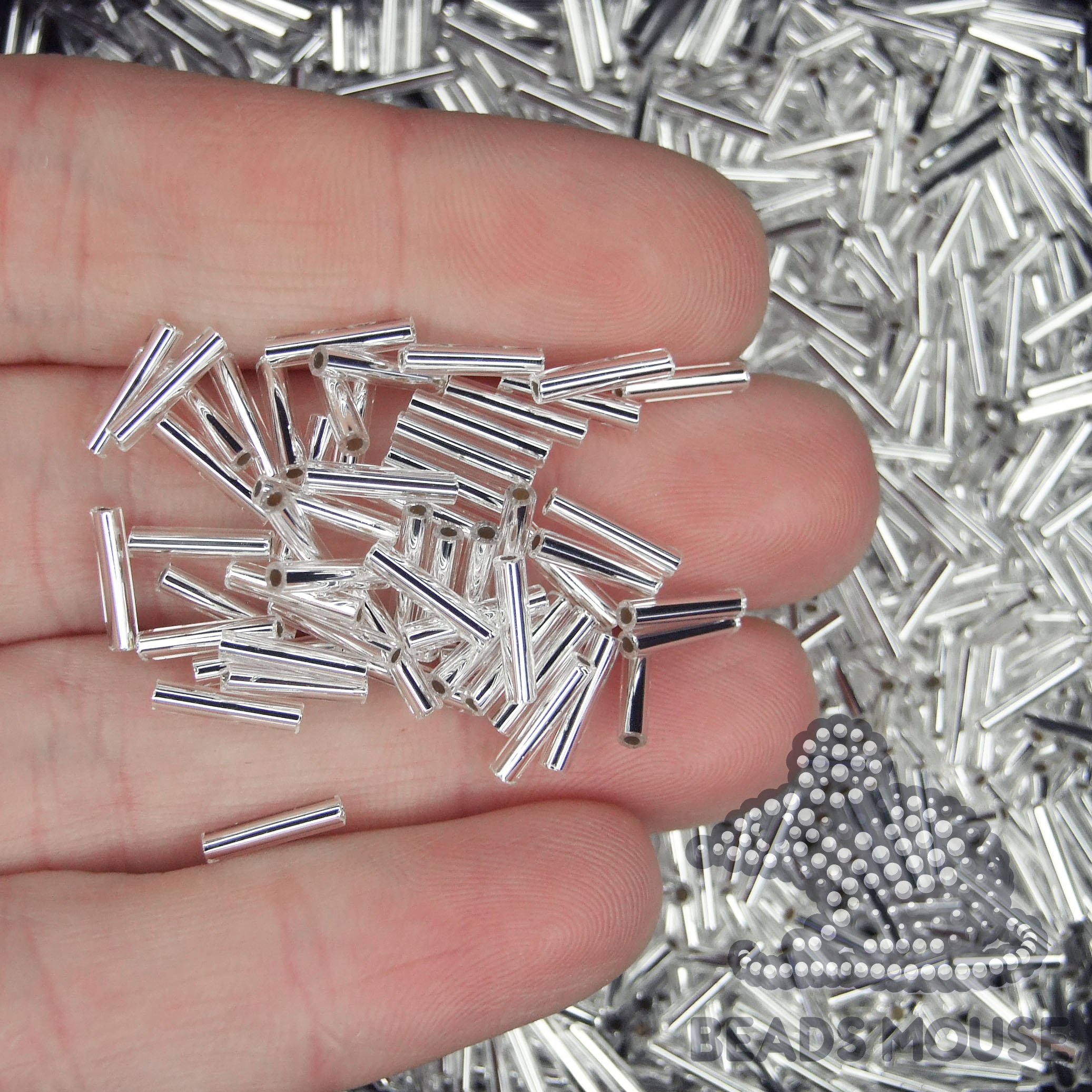 TOHO Bugle Beads 9mm 21 Silver Lined Crystal 02 beadsmouse.co.uk