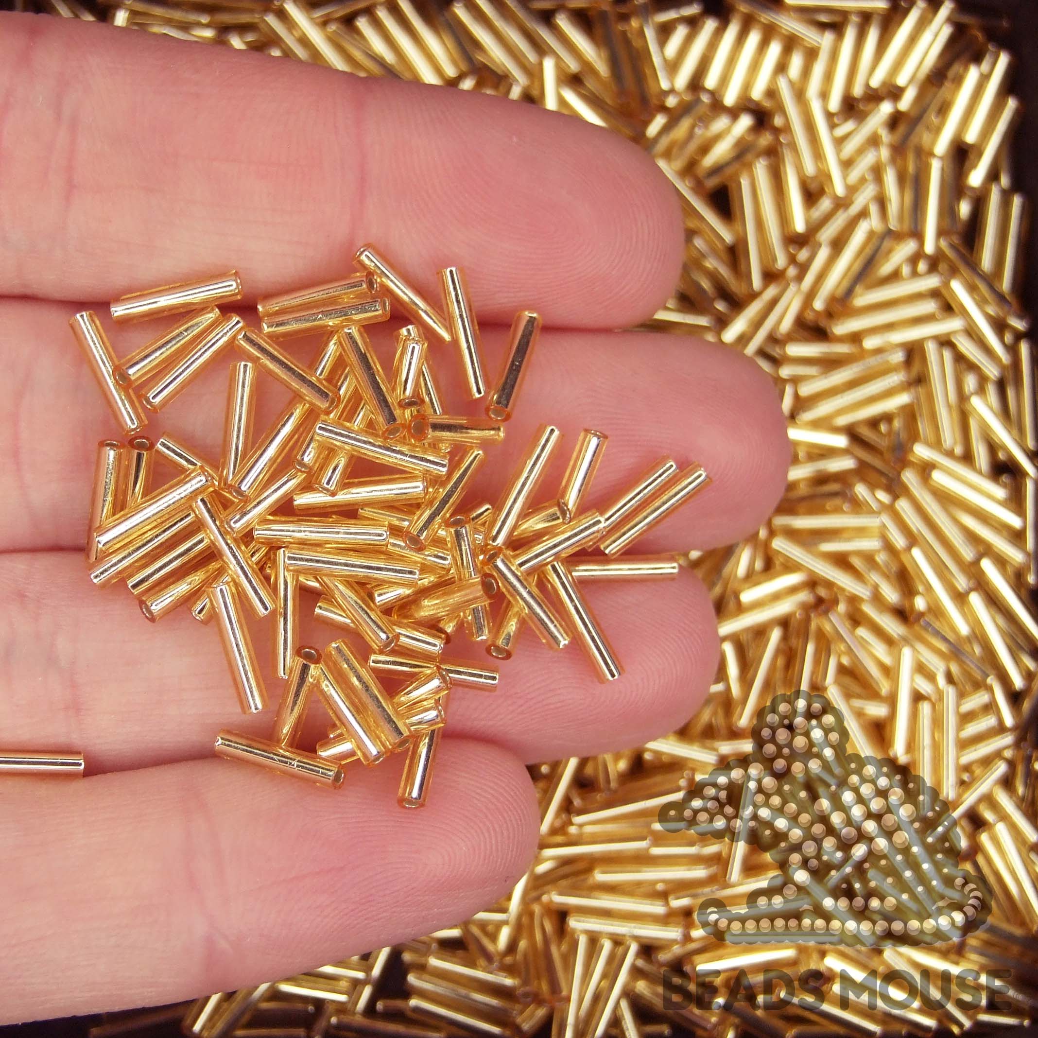 TOHO Bugle Beads 9mm 22 Silver Lined Light Topaz 03 beadsmouse.co.uk