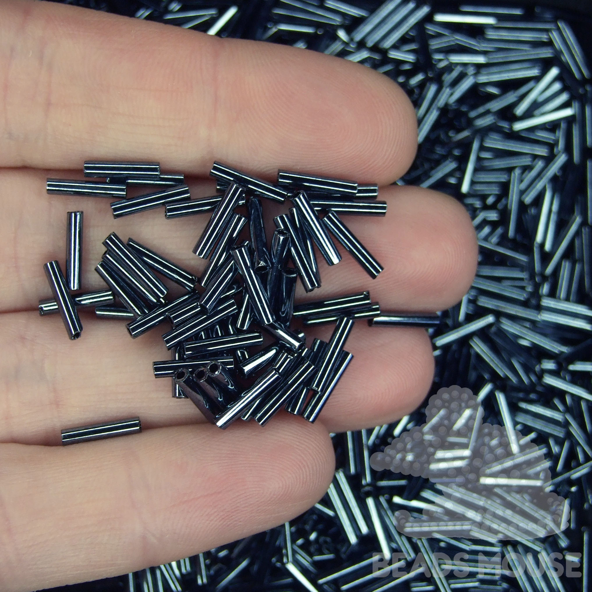 TOHO Bugle Beads 9mm 81 Metallic Hematite 02 beadsmouse.co.uk