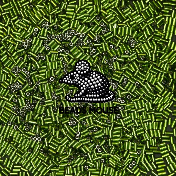 TOHO Bugle Seed Beads 37 Silver Lined Olivine 3mm beads mouse