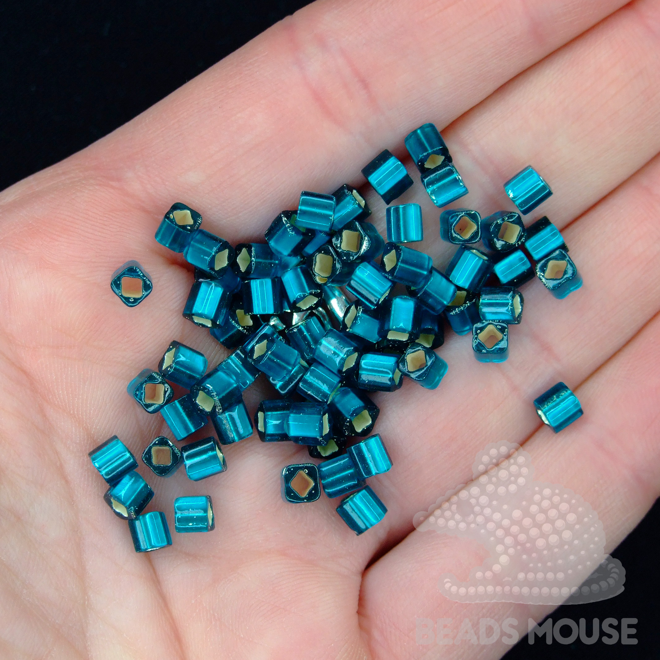 TOHO Cube Beads 27BDF Silver Lined Frosted Teal 4mm beadsmouse.co.uk