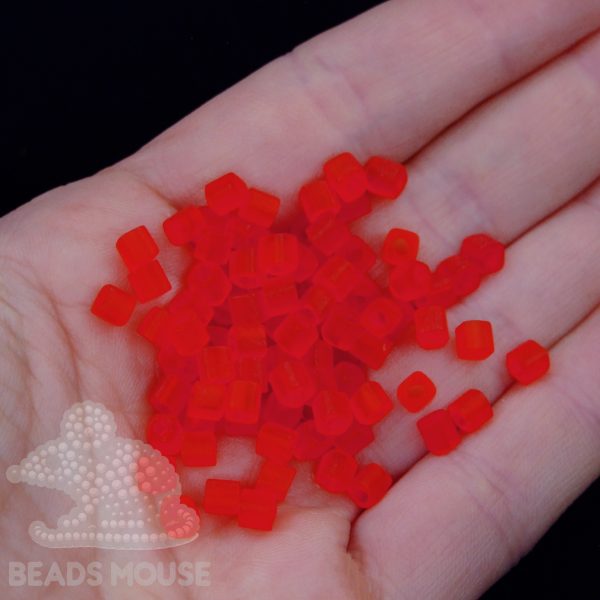 TOHO Cube Beads 5BF Transparent Frosted Siam Ruby 4mm beadsmouse.co.uk
