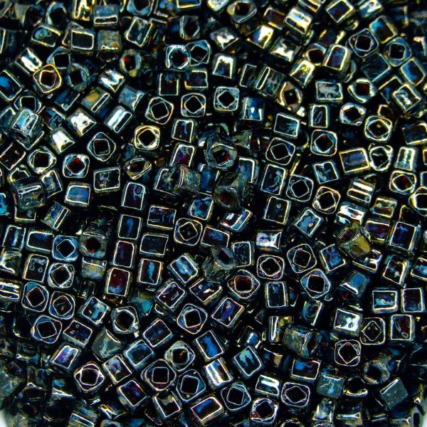TOHO Cube Beads Y503 HYBRID Antiqued Metallic Black 4mm beadsmouse.co.uk
