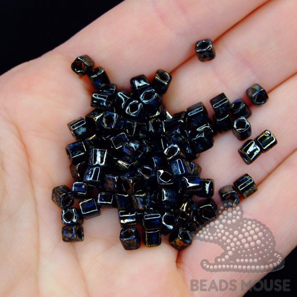 TOHO Cube Beads Y503 HYBRID Antiqued Metallic Black 4mm - Image 3
