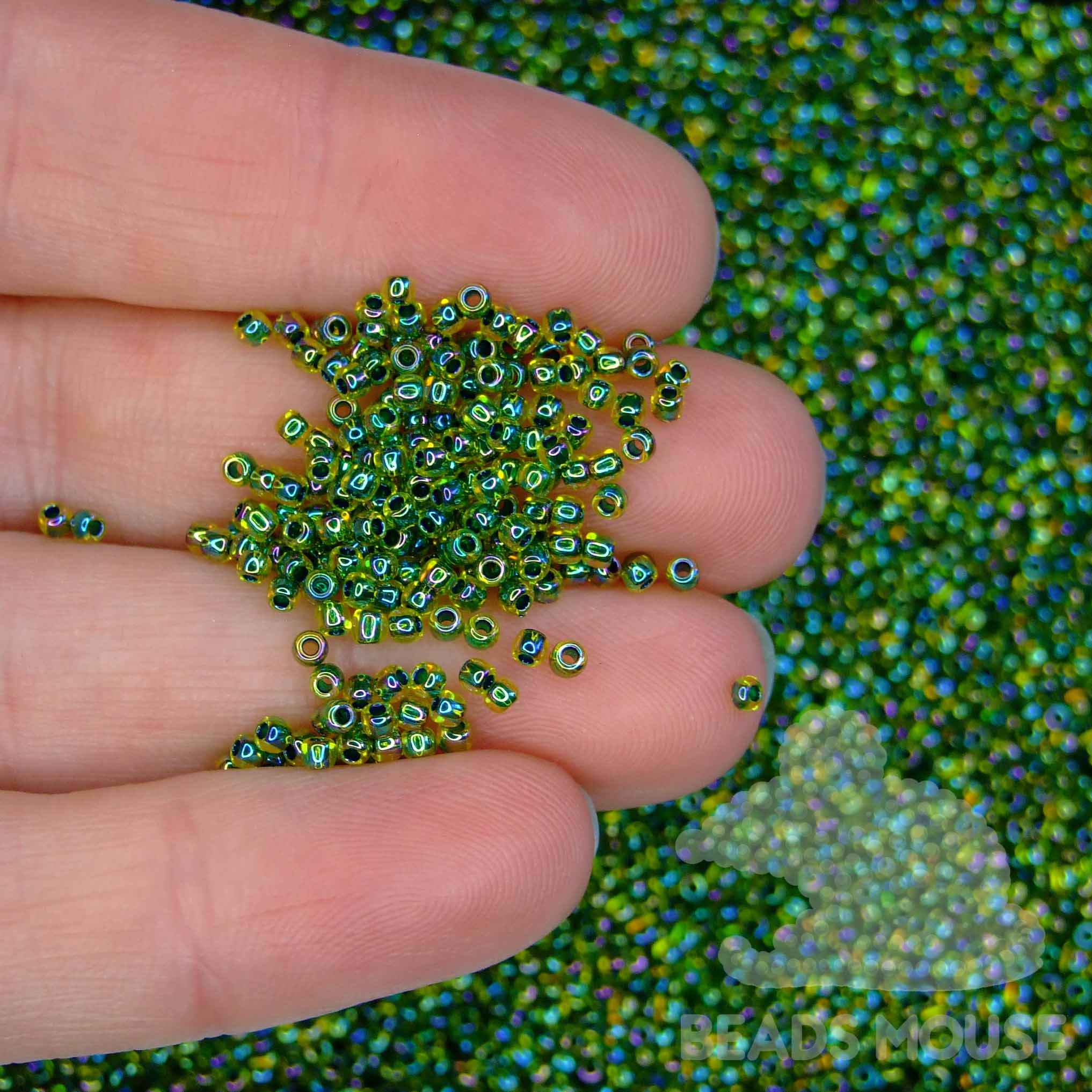 TOHO Seed Beads 1829 Inside Color Rainbow Jonquil Forest Green Lined beadsmouse.co.uk