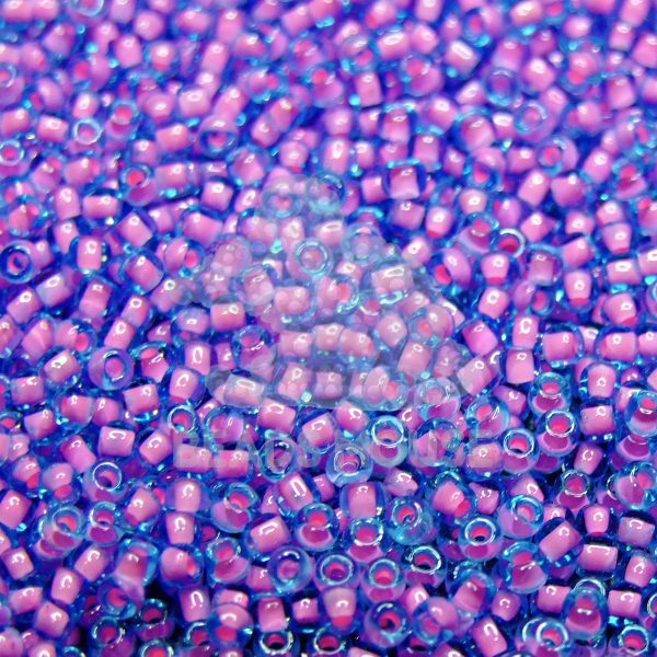 TOHO Seed Beads 937 Inside Color Aqua Bubble Gum Pink Lined 6 beads mouse