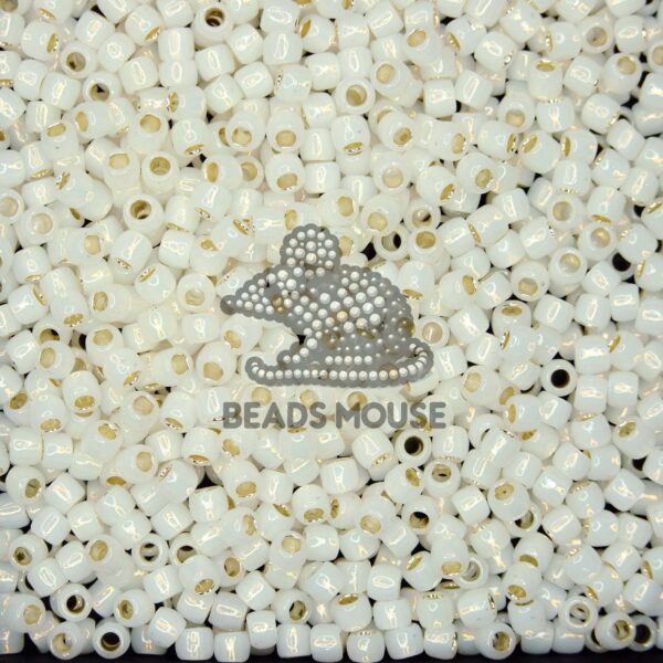 TOHO Seed Beads 2100 Silver Lined Milky White beadsmouse.co.uk
