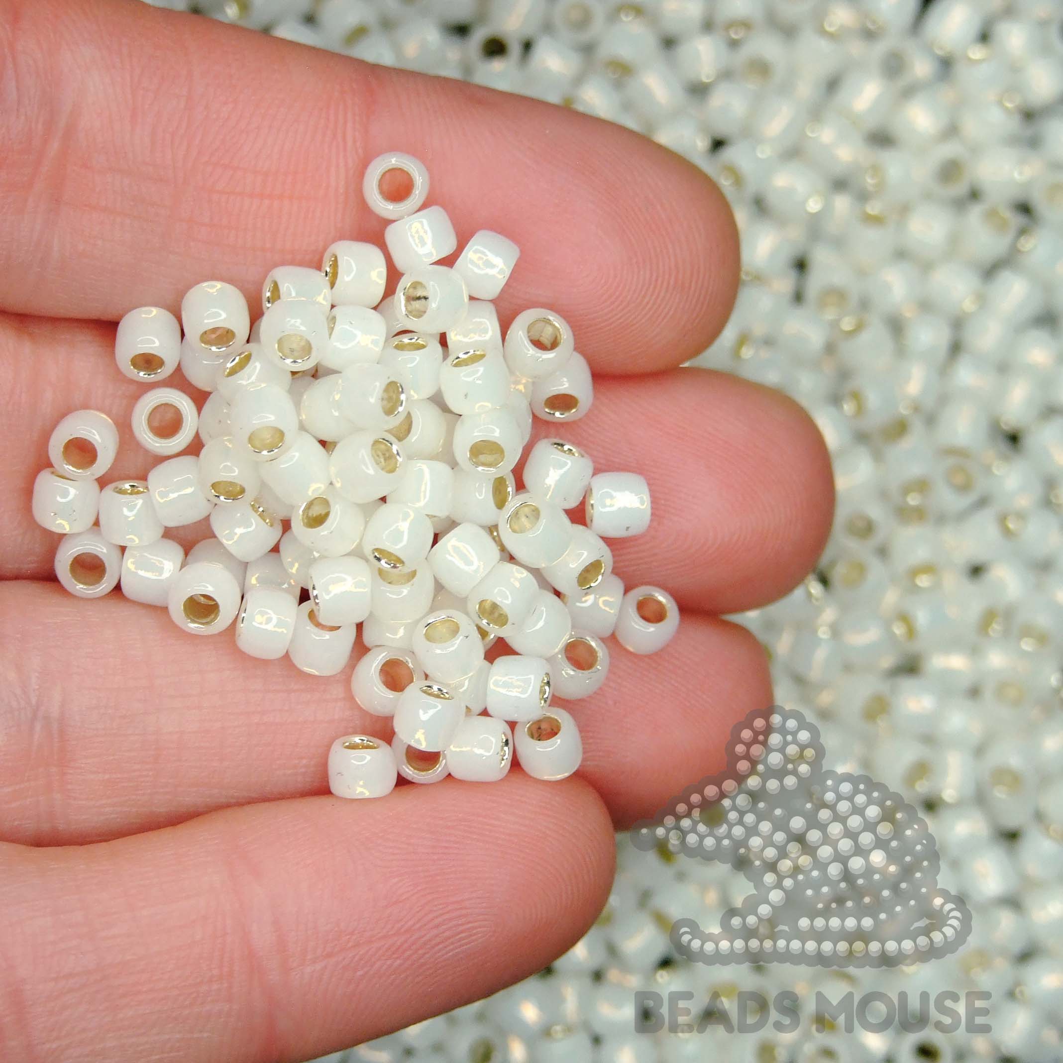 TOHO Seed Beads 2100 Silver Lined Milky White beadsmouse.co.uk
