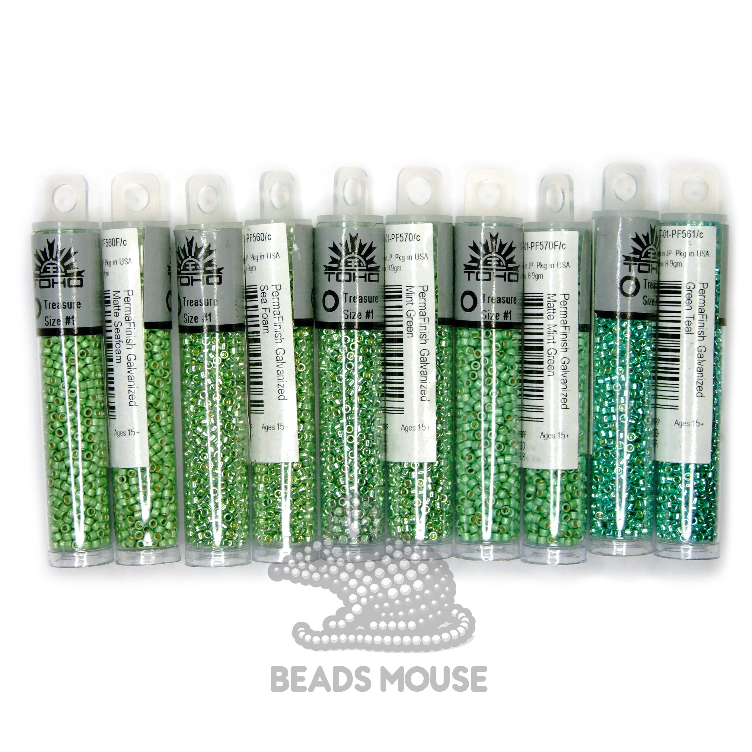 TOHO Treasure Beads PF Galvanized Green beads mouse