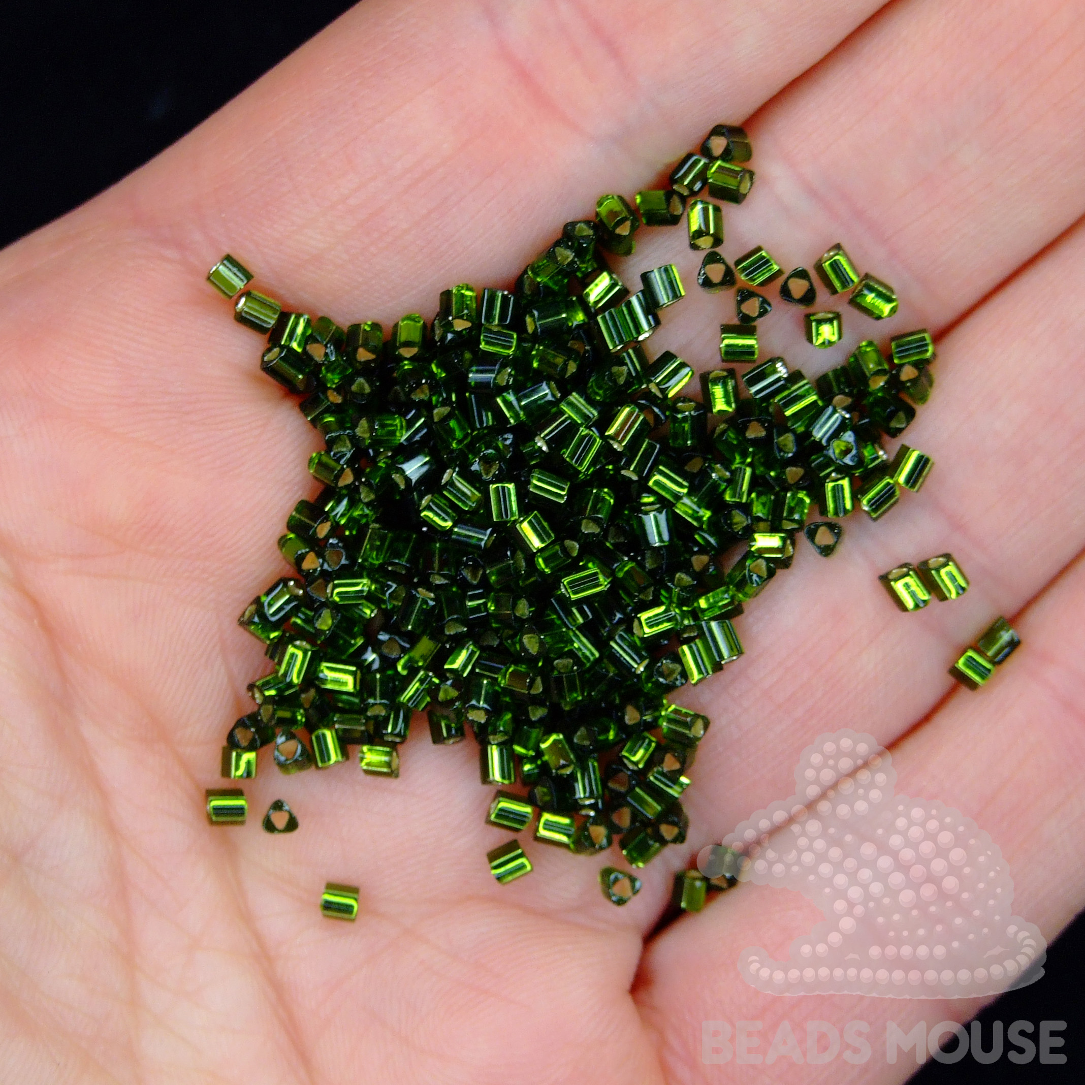 TOHO Triangle Beads 37 Silver Lined Olivine beadsmouse.co.uk