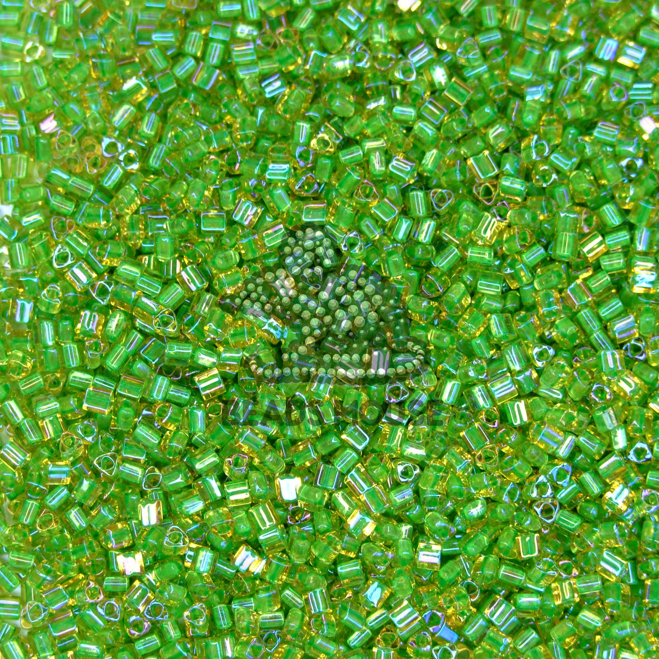 TOHO Triangle Beads 393 Inside-Color Rainbow Topaz Opaque Green Lined TG-11-393 beadsmouse.co.uk 02