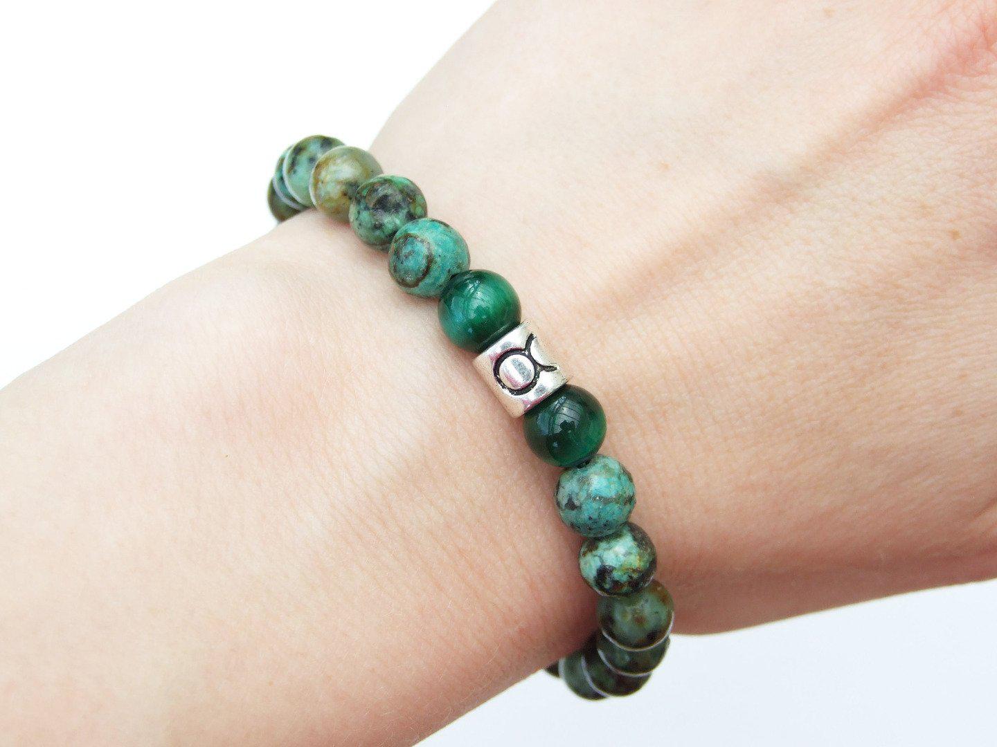 Taurus African Turquoise Tiger Eye Birthstone Bracelet 6-9'' Elasticated Michael's UK Jewellery