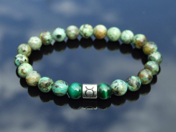 Taurus African Turquoise Tiger Eye Birthstone Bracelet 6-9'' Elasticated Michael's UK Jewellery