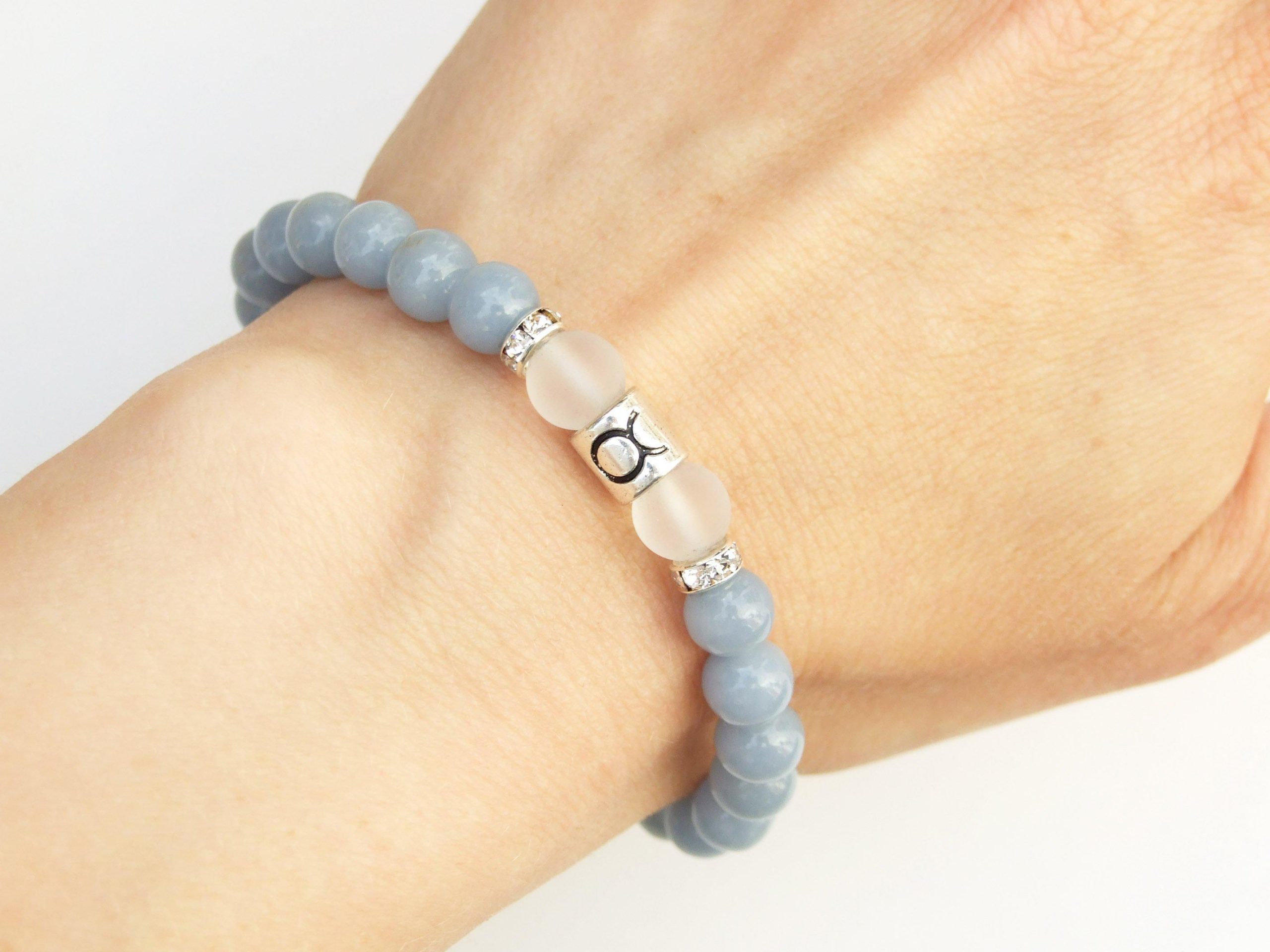 Taurus Angelite Quartz Birthstone Bracelet 6-9'' Macrame Michael's UK Jewellery