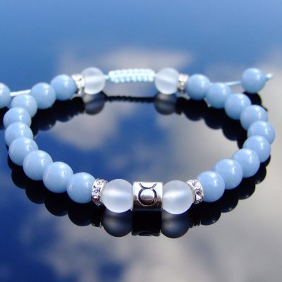 Taurus Angelite Quartz Birthstone Bracelet 6-9'' Macrame Michael's UK Jewellery