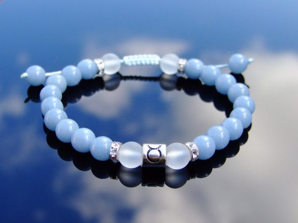 Taurus Angelite Quartz Birthstone Bracelet 6-9'' Macrame Michael's UK Jewellery