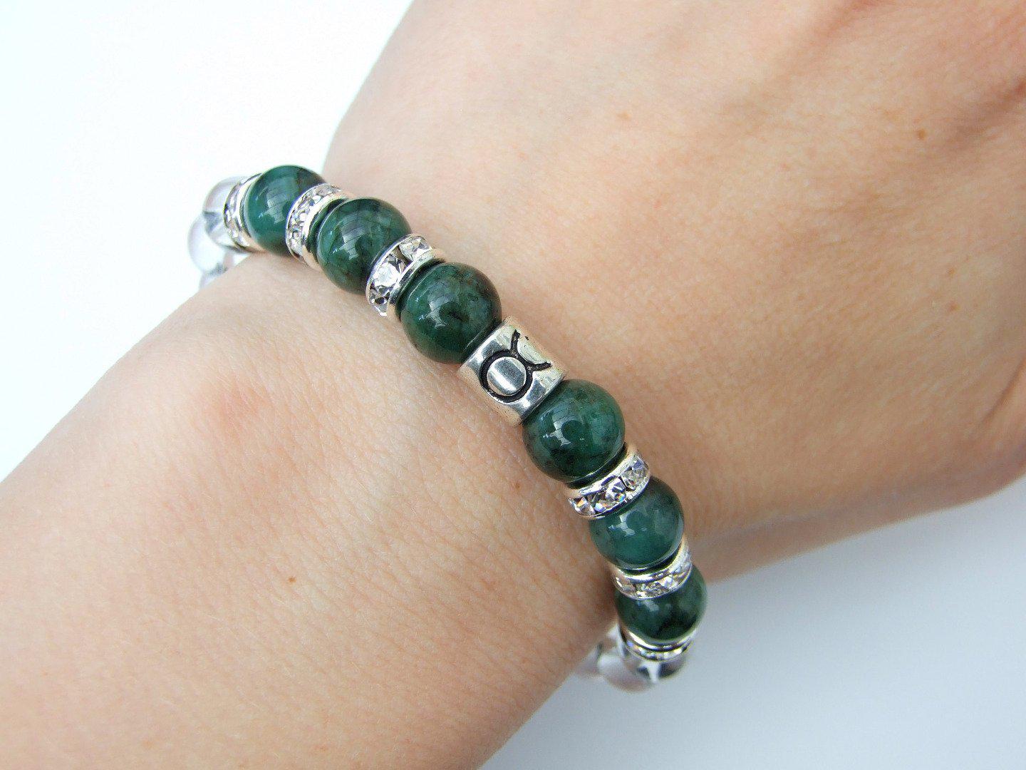 Taurus Emerald Quartz Birthstone Bracelet 6-9'' Macrame Michael's UK Jewellery