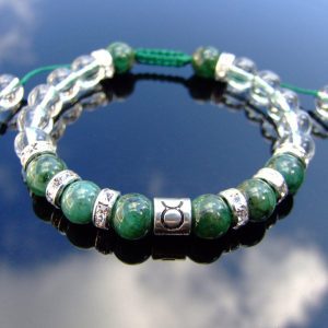 Taurus Emerald Quartz Birthstone Bracelet 6-9'' Macrame Michael's UK Jewellery