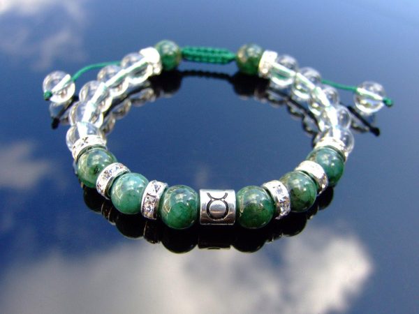 Taurus Emerald Quartz Birthstone Bracelet 6-9'' Macrame Michael's UK Jewellery