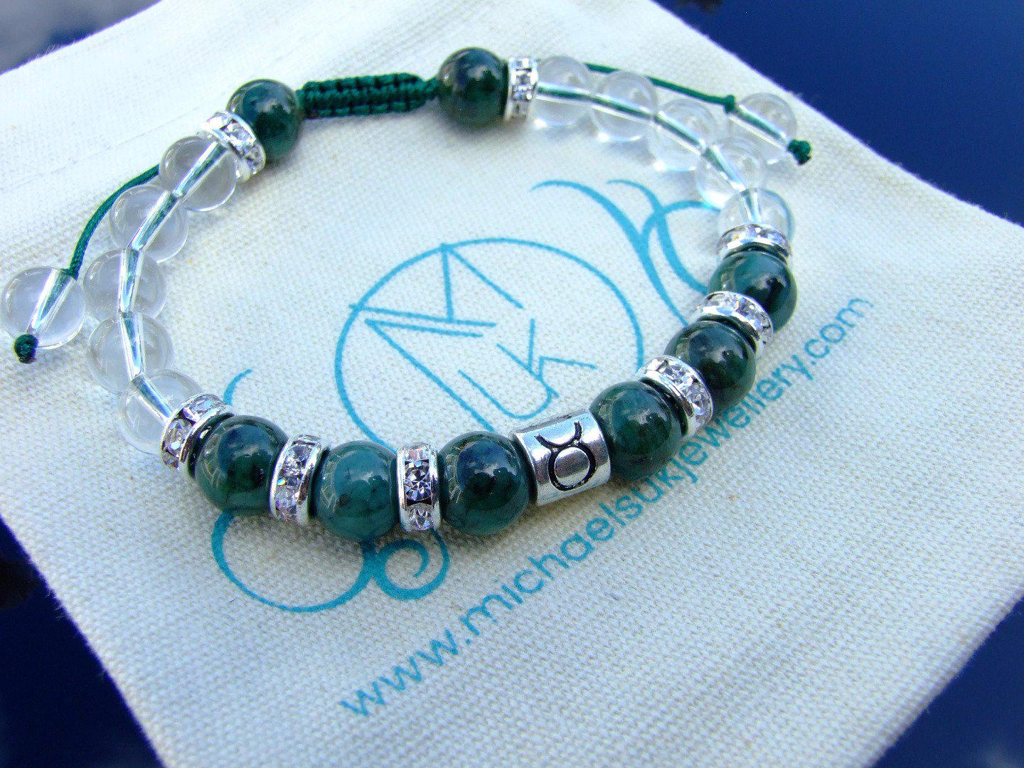 Taurus Emerald Quartz Birthstone Bracelet 6-9'' Macrame Michael's UK Jewellery
